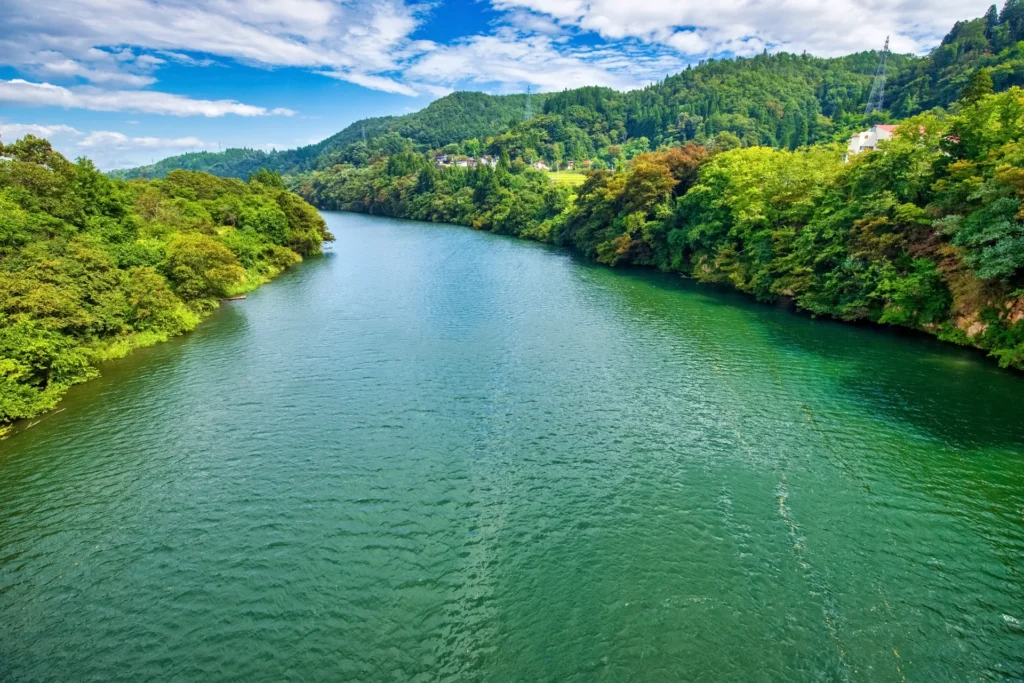 The Wide Iokawa Gorge Slightly Tinged with Autumn Colors