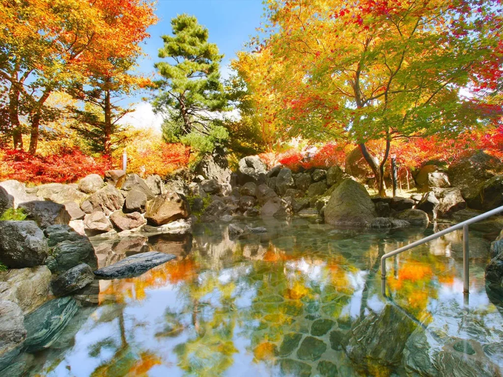 露天風呂を囲む紅葉