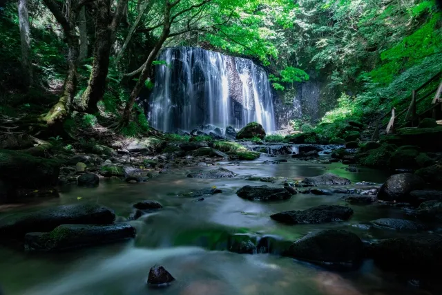 夏の達沢不動滝の美しい風景