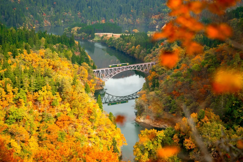 第一只見川橋梁と紅葉