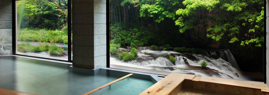 温泉とそばに寄り添うように流れる川